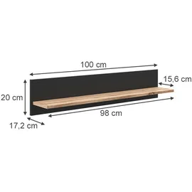 Vicco Wandregal Amber, Eiche Wotan, 100 x 20 cm wandhalterung