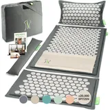 BACKLAXX ® Akupressurmatte mit Kissen, XL [+120% mehr Fläche], Tuch und Tasche, Akupunktur Matte mit Stacheln zur Massage und Entspannung von Nacken und Schulter, Massagematte Rücken
