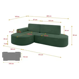 altdecor Eckcouch Cord mit Schlaffunktion 2-Sitzer Grün