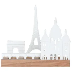 räder Teelichthalter Lichtobjekt Stadtsilhouette Paris Porzellan Akazienholz 009...