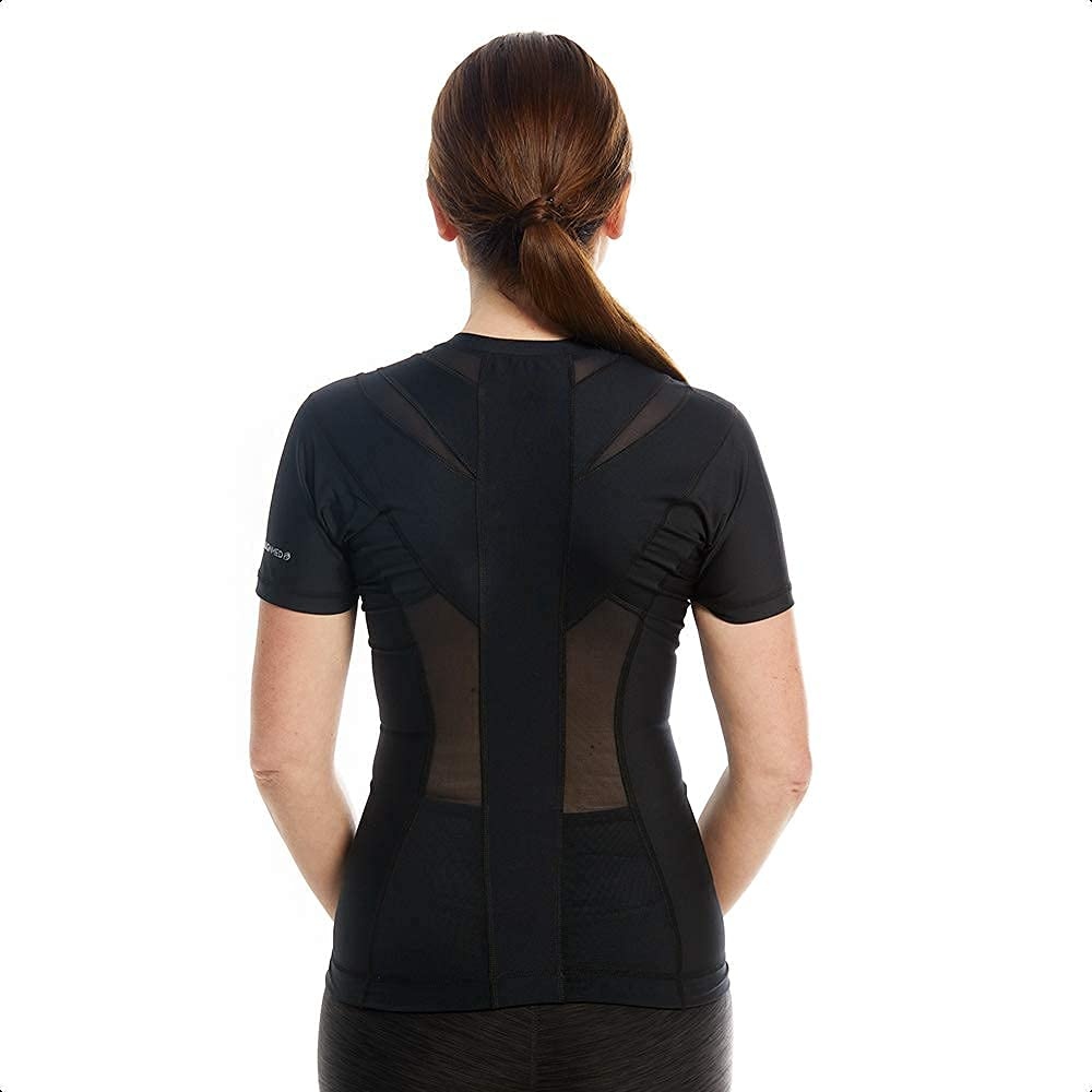 Anodyne® Posture Shirt mit Reißverschluss - Frauen | Haltungsshirt zur Haltungskorrektur | Haltungs T-shirt gegen Schmerzen & Spannungen | Geradehalter Tshirt für Aufrechte Körperhaltung | XL-Schwarz