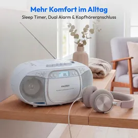 Medion E66476 Stereo Sound System (Boombox, CD-Player, MP3, Kassette, tragbarer Kassettenspieler für Kinder, UKW Radio, AUX, Kopfhörer, Netz & Batterie) blau,