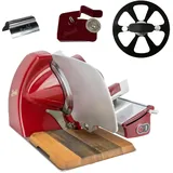 Berkel Aufschnittmaschine Home Line 250 in rot - Premium Schneidemaschine inkl. handgefertigtem Einlegebrett + Messerabnehmer + Schleifaufsatz + Aufschnittzange - Sonderangebot