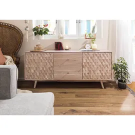 Massivmoebel24 Sideboard Akazie 180 x 75 x 42 cm Weiß