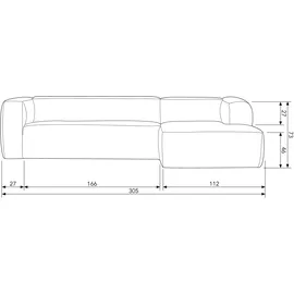 Woood Eckcouch Leder 3-Sitzer Cognac