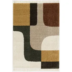 Mehrfarbiger Shaggy Teppich mit geometrischem Muster und Fransen 120x170 cm - Will