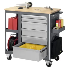 Stier Fahrbare Werkbank mit 6 Schubladen und 2 Fachböden BxTxH 960x450x950 mm