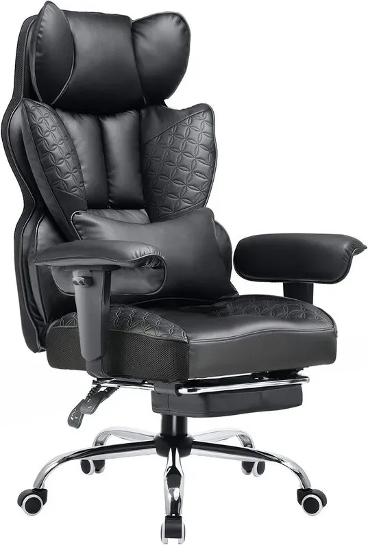 GTPlayer Bürostuhl für große und kräftige Personen, robuste Chefsessel mit Fußstütze, ergonomische Sessel mit hoher Rückenlehne aus PU-Leder, drehbar und neigbar, Computerstühle für zu Hause