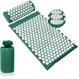 BULZEU Akupressurmatte mit Kissen, Akupressur Set gegen Nacken und Rückenschmerzen, Akupunkturmatte Acupressure Mat Massagematte zur Wohltuenden Entspannung und Massage (Dunkelgrün)