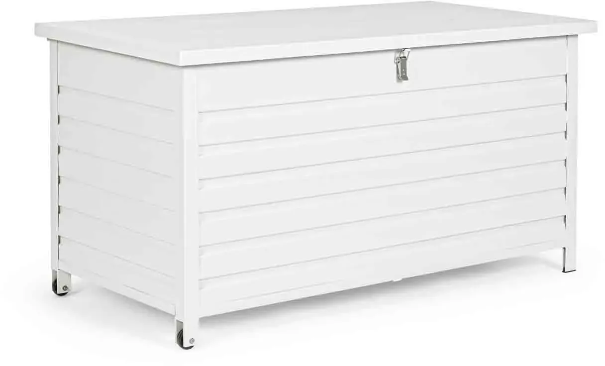 Gartentruhe Atlantic aus Aluminium, modern mit Rädern und Gasdruckfeder, weiß, 141 cm