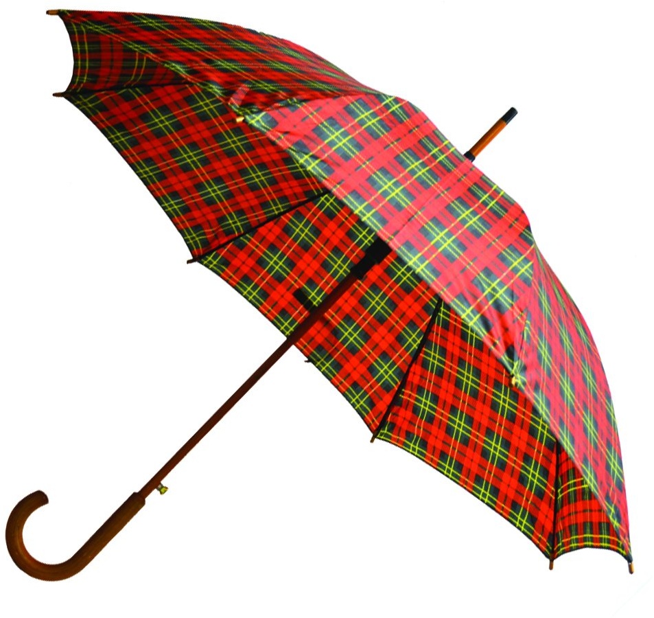 Rainbrella Classic Auto Open Umbrella with Real Wooden Hook Handle, Red/Green Plaid, 46"