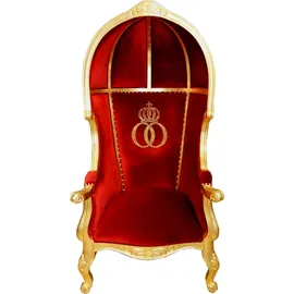 Casa Padrino Sessel Luxus Ballon Barock 83 x 70 x 70 cm Bordeaux/Schwarz/Gold mit glitzernder Krone
