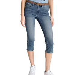 DELMAO Damen Capri Jeans High-Waist Hose 3/4 Denim Pants mit Flecht-Gürtel 62351748 Blau