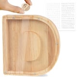 LEcylankEr Spardose Kinder Personalisierte A-Z Alphabet Sparbüchse Holz Spardose Dekoration Kreative groß Sparschwein als Geschenke für Geburtstag, Weihnachten und Thanksgiving (D)