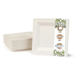 BIOZOYG 500 Stück Einwegteller quadratisch 26x26cm Bio Geschirr Zuckerrohr Teller stabil biologisch abbaubar kompostierbar Bagasse Einwegteller