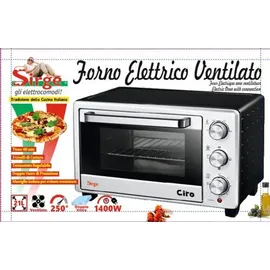 Sirge FORNO20L Mini - Ofen 21 Liter 1400 Watt mit Timer Mini Backofen Pizzaofen DOPPELGLAS (A13) und Anti-Verbrühungsgriff - 60 Minuten Timer - Einstellbarer Thermostat: 100-250C