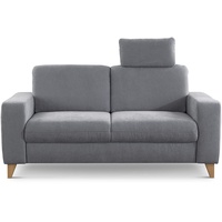 CAVADORE 2er Sofa Lotta / Skandinavische 2-Sitzer-Couch mit Federkern, Kopfstütze und Holzfüßen / 173 x 88 x 88 / Webstoff, Hellgrau