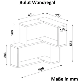 moebel17 Wandregal Weiß, Holz, 2 Ablagefächer, Designerregal, 59.5 x 54.5 x 45 + 44.5 cm