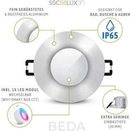 SSC-LUXon BEDA IP65 LED Spot extra flach für Außen & Bad mit WLAN Smart Lampe RGB CCT - Einbauspot kompatibel mit Alexa, Siri & Google