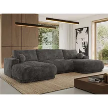 MKS Meble Ecksofa RINA U-Form Cord 3-Sitzer Grau