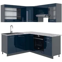 Vicco Winkelküche Fame-Line L-Form 160 x 190 cm Dunkelblau Hochglanz
