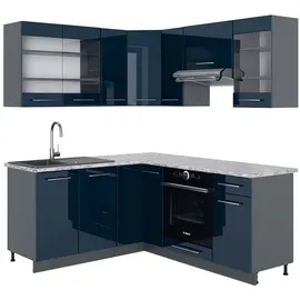 Vicco Winkelküche Fame-Line L-Form 160 x 190 cm Dunkelblau Hochglanz