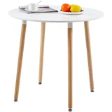 H.J WeDoo MDF Runder Esstisch Buchenholz Esszimmer Tisch Küchentisch Holztisch, 80 * 80 * 75 cm, 4 Beine Natur, Weiß