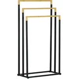 kleankin Handtuchhalter Freistehend, Handtuchständer mit 3 Handtuchstangen Badetuchhalter für Badezimmer, Stahl Bambus Schwarz