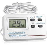 Gefrierthermometer Kühlschrankthermometer, Welltop 2 in 1 kühlschrank Thermometer Digital Gefrierschrank Thermometer Zimmerthermometer mit externer Sonde LCD-Display-Alarmfunktion (1)