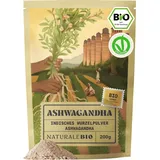 NaturaleBio Ashwagandha Powder Organic 200 g. 100% Pure Root from India (Withania somnifera). Vegan, Gluten Free, Organic Certified. Indian Ginseng for Powder Tea, Smoothies & Golden Milk