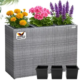 DEUBA Blumenkasten 3 Innentöpfe 60 x 20 x 20 cm Grau