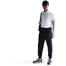 Nike Sporthose NIKE SPORTSWEAR "M NK CLUB BB JOGGER", Herren, Gr. S, N-Gr, obsidian, obsidian, weiß, Obermaterial: 80% Baumwolle, 20% Polyester, Hosen Sporthose, aus angerautem Fleece, mit elastischem Bund und Kordelzug