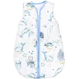 TupTam Schlafsack Baby - Wärmender Ganzjahresschlafsack 2.5 TOG, OEKO-TEX, Ärmellos, Farbe: Meerestiere Blau, Größe: 56-62