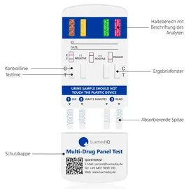 LuxmedIQ 2x LuxmedIQ Drogenschnelltest für 8 Drogenarten - Urin Drogentest Multi 8 - für Cannabis, Kokain, Amphetamin, Ecstasy, Opiate, Methamphetamin, Methadon und Benzodiazepine