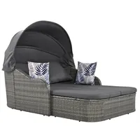 GLP Gartenlounge-Set PE-Rattan Sonneninsel, Gartenliege, Multifunktionsbett, (Allwetter-Terrassen-Sonnenliege, mit 4 Kissen und abnehmbarem Kissenbezug), mit verstellbarem Baldachin grau
