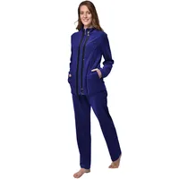 DeSen Damen Deluxe Velours Nicki Freizeitanzug Hausanzug Nicki-Anzug mit Reißverschluss und Pailletten-Leisten(Royal Blau,40/42) - 40-42