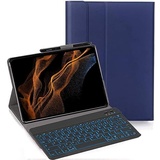 YHFZR Tastatur Hülle für Samsung Galaxy Tab S8 Ultra, [Deutsches QWERTZ] Slim Hülle mit 7 Farben Beleuchtung Kabellose Tastatur mit Schützhülle für Samsung Tab S8 Ultra 14,6'' X900/X906, Blau