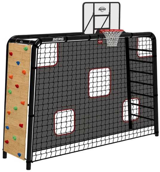 BERG PlayBase 3-in-1 Klettergerüst Large mit Basketballkorb, Torwand & Kletterwand