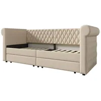 Polsterbett 90x200cm Schlafsofa (Ohne Matratze) Beige Leinen Tagesbett Kinderbett Jugendbett Mit 2 Stauraum Schubladen Mit Lattenrost - Grau