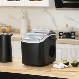 Homcom Eiswürfelmaschine Eiswürfelbereiter 9 Würfel in 6-12 Minuten fertig, 12 KG/24 H, Wasserstation mit 1,3 l Wassetank Display Ice Cube Maker Maschine - Eiswürfelautomat Selbstreinigung