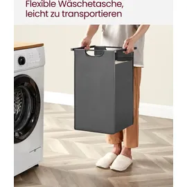 Songmics VASAGLE Wäschekorb 2 Fächer, mit Ablage, Wäschebox, Wäschesack aus Oxford-Gewebe ausziehbar abnehmbar, 2 x 46 L - Grau