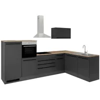 P & B Eckküche, Schwarz, Holzwerkstoff, 4 Schublade(n),1 Schublade(n) Schubladen, seitenverkehrt montierbar, L-Form, nur wie online abgebildet bestellbar, 320x175 cm, Küchen, Eckküchen, Eckküchen mit Geräte