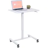 KQUEO Stehtisch mit Tablett 69 x 48 cm, Laptoptisch mit Rollen, höhenverstellbar von 71 bis 111 cm, pneumatische Druckfeder (weiß)