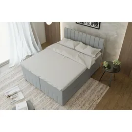 panda möbel Boxspringbett Doppelbett 160x200, Hellgrau, AVALON, mit Bettkästen, mit Matratze, mit Topper, Panda Möbel - Grau
