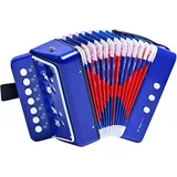 Akkordeon 10 Tasten, leichtes Mini-Akkordeon mit 7 Tasten und 3 Bässen, Knopfsteuerung - Geschenk Spielzeug für Anfänger, Blau
