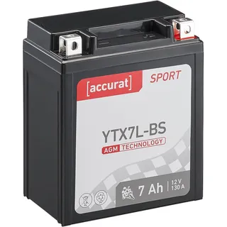 Accurat Motorradbatterie YTX7L-BS 7Ah 130A 12V Starter Batterie mit AGM-VRLA Technologie: rüttelfest robust wartungsfrei