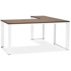 Kadima Design Eckschreibtisch 170x160cm | L-Form modern minimalistisch geräumig | Holz-Metall | braun-weißer Bürotisch