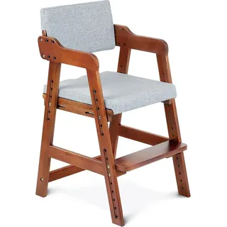 Ezebaby Babyhochstuhl, Holzhochstuhl mit Kissen, für Kinder von 2 bis 12 Jahren, höhenverstellbar, max. Belastung 90 kg (Walnuss) - Braun