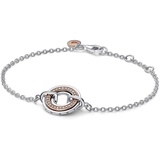 PANDORA Signature Bicolor Logo & Pavé-Gliederarmband aus Sterling Silber mit 14 Karat rosévergoldete Metalllegierung, Zirkonia, Größe: 18cm, 582741C01-18