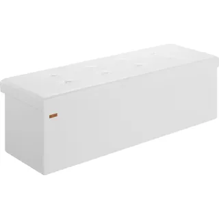 DEUBA CASARIA® Sitzbank mit Stauraum Faltbar Weiß 115x40x40cm Gepolstert Deckel Kunstleder Schlafzimmer Wohnzimmer Flur Sitztruhe Truhenbank Polsterbank -